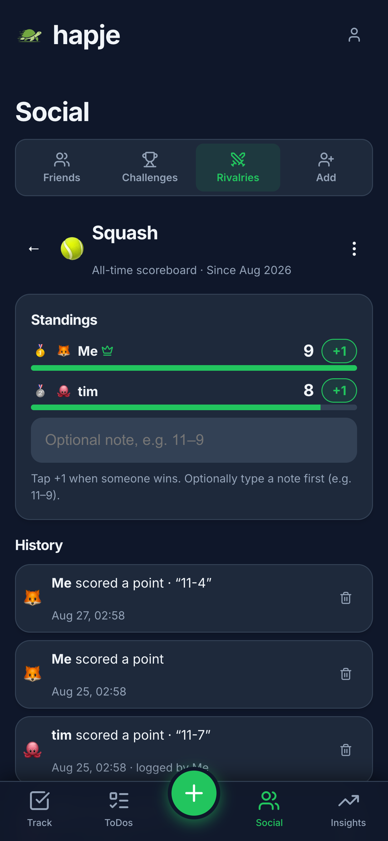 A rivalry scoreboard
