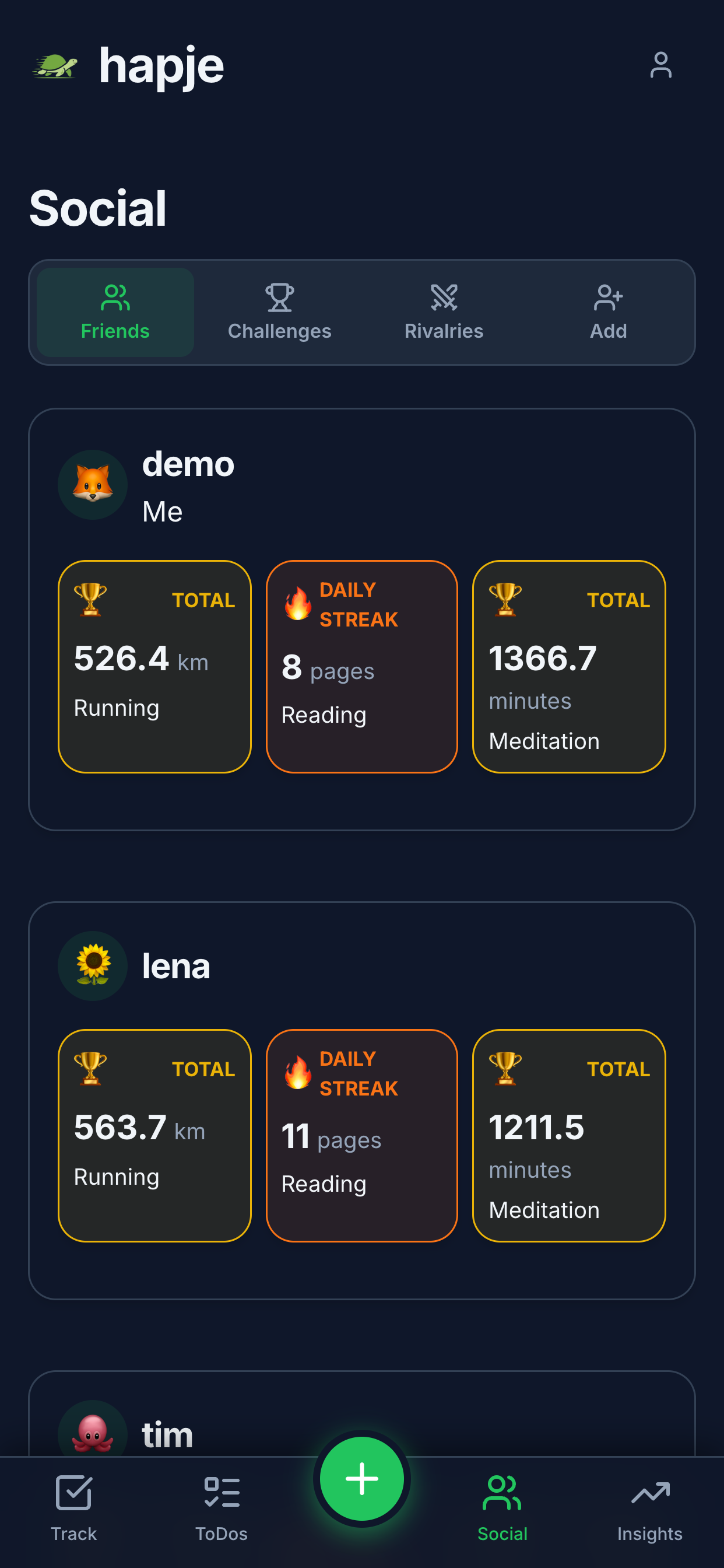 The friends dashboard